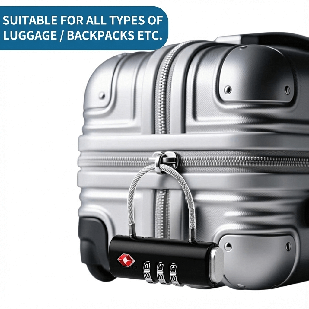 TSA Approved Luggage Lock 3 Digit Combination Travel Padlock Wire Cable