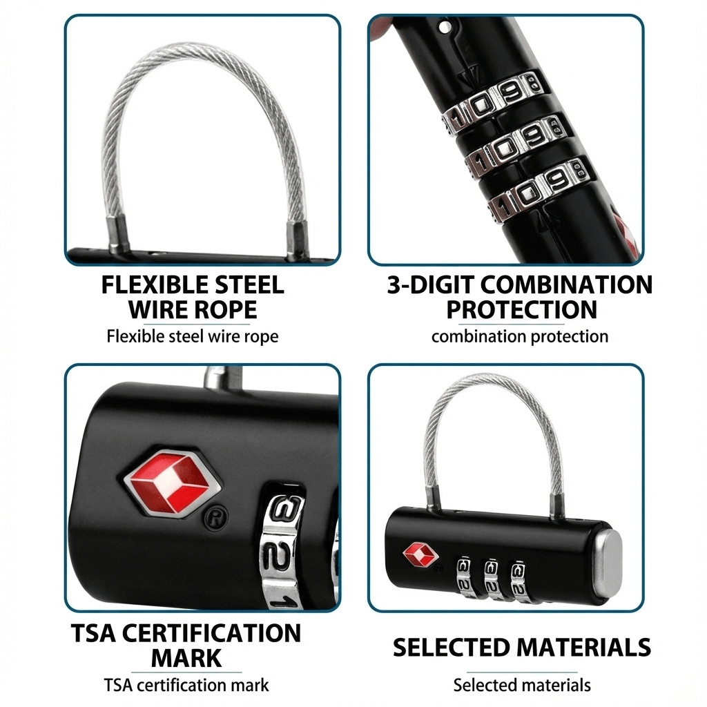 TSA Approved Luggage Lock 3 Digit Combination Travel Padlock Wire Cable